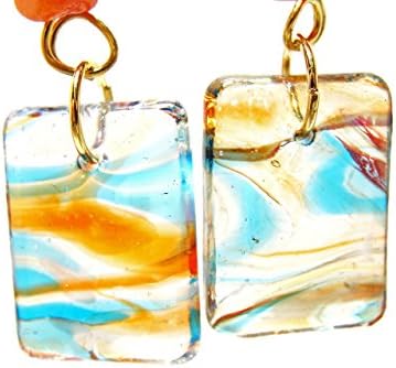 Contemporary Art Beach Scene Glass Beads in Turquoise and Orange with Orange Accent Beads