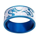 Blue 316L Stainless Steel Ring with Dragon Design