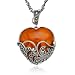 Sterling Silver Marcasite and Orange Glass Heart Pendant, 18"