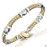 14 Kt Yellow and White-Gold Herringbone Cable Diamond Bracelet