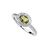 14K White Gold 1/10 ct. Diamond and 7/8 ct. Oval Shaped Peridot Ring