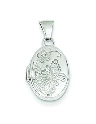 14K White Gold Butterfly Oval Locket Pendant Jewelry