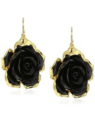 Devon Leigh Splash Of Color Black Jade Flower in 24k Gold Foil Earrings