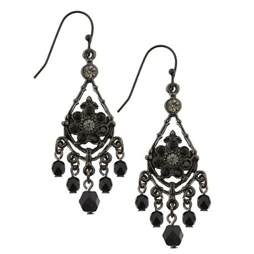 1940s Black Filigree Vintage Chandelier Earrings