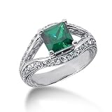1.8 Ct Diamond Emerald Ring Engagement Princess Cut Pave Fashion 14k White Gold
