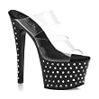 7 Inch Clear Black Rhinestone Slides Sexy Open Toe Shoes Mid Platforms Spike Heels