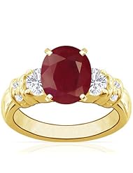 14K Yellow Gold Cushion Cut Ruby Ring With Sidestones