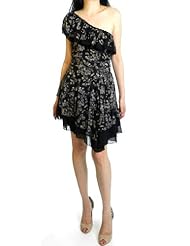  Ruched Chiffon/Polyester One Shoulder Two-Toned Floral Print  Dress With Ruffles
