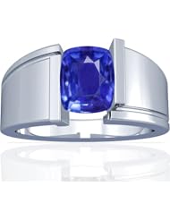 18K White Gold Cushion Cut Blue Sapphire Solitaire Ring