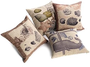 Set of 4 Nautical Print Linen Decorative Pillow Cover