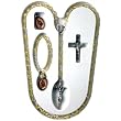 John Paul II Rosary Remembrance Set - 5mm Clear and Yellow Crystal Beads - 17" Total Length - 7.5" Matching Bracelet with Clasp - 1.5" Silver and White Crucifix - Small Pendant with Illustration