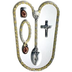 John Paul II Rosary Remembrance Set - 5mm Clear and Yellow Crystal Beads - 17" Total Length - 7.5" Matching Bracelet with Clasp - 1.5" Crucifix - Small Pendant with Illustration
