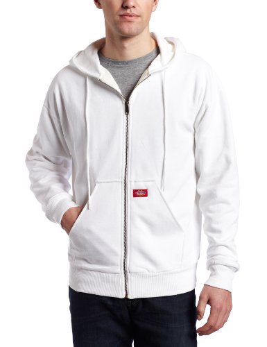 Dickies Mens Thermal Lined Hooded Fleece Jacket, White, Medium