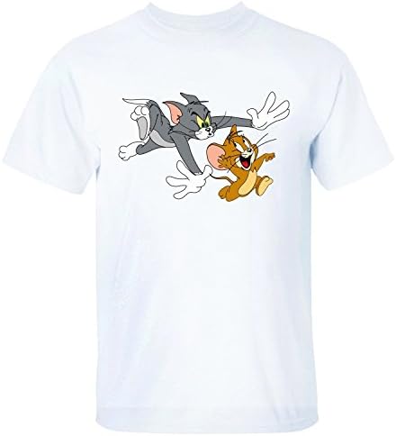 XADIO Men's Tom and Jerry show logo Short Sleeve T-shirt white M
