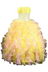 Strapless Organza  Beaded   Ball Gown Quinceanera Dress  With Ruffles