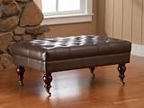 Button Tufted Leather Ottoman with Casters