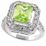 Sterling Silver Simulated Diamond CZ and Lime Green Cubic Zirconia Ring