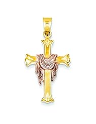 14K Two Tone Gold Cross & Shroud Pendant Charm