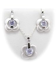 Sterling Silver Alexandrite CZ Flower Pendant Earrings Flat Cable Chain 18 inch