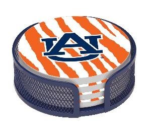 Auburn Tigers Stripe Pattern 4-Coaster Gift Set w/ Wire Mesh Tray