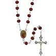 Rose Scented Rosary with Virgen de Guadalupe Centerpiece - Red 7mm Wood Beads, Comes in Guadalupe Rosary Case - 20'' in Length