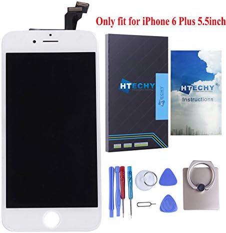 For iPhone 6 Plus 5.5 inch LCD,HTECHY LCD Display Digitizer Touch Screen Replacement Assembly Complete with Frame, Repair Tools &amp; Phone Ring Stand Holder for iPhone 6 Plus 5.5" (White)