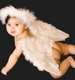 FashionWings (TM) White Feather Wings & Halo for Baby Toddlers 6-18mo as Photo Props, Fairy, Angel, Cupid Costume. Bonus My Angel Moment Photo Frame.