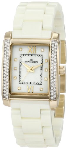 AK Anne Klein Women's 10/9922IMIV Swarovski Crystal Accented Gold-Tone Ivory Ceramic Bracelet Watch