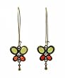 Earrings - E54 - Antique Gold Long Butterfly - Olive & Red
