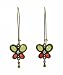 Earrings - E54 - Antique Gold Long Butterfly - Olive & Red