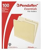 Pendaflex 752 Pendaflex Essentials File Fldrs, Straight Cut, Top Tab, Letter, Manila, 100/Bx