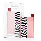 A5 memo - Reusable Flat Plastic Water Bottle, Pink E Flask With Zebra Heart Print. E Flask - Slim Stylish & Cute. Just Like a Book.