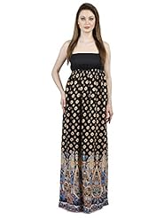 General Print Shirred Rayon Off the Shoulder Maxi Dress 