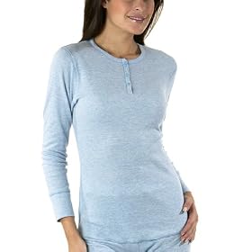 Cotton Warm Essentials Thermal Top Henley Blue