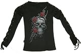 Skull Rose Cotton Shirt with Lace Up Long Sleeves