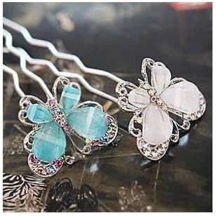 Hair Butterfly Crystal Hair Pin Fork - BLUE