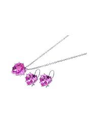 Nickel Free Sterling Silver Pendant & Earring Sets Pink CZ Heart Set