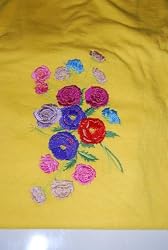 Embroidered Yellow T with multi-color flowers Adult-XL