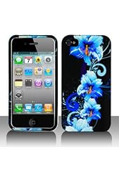 Crystal Hard Faceplate Cover Case With Blue and Black Flower Design for Apple Iphone 4G