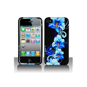 Crystal Hard Faceplate Cover Case With Blue and Black Flower Design for Apple Iphone 4G 4