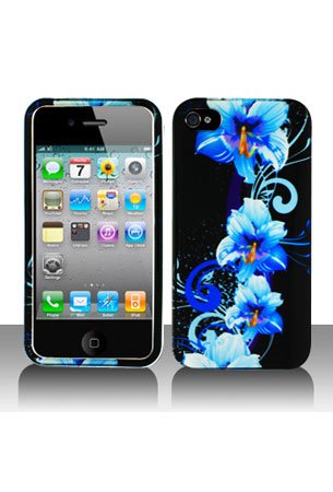 Crystal Hard Faceplate Cover Case With Blue and Black Flower Design for Apple Iphone 4G Crystal Hard Faceplate Cover Case With Blue and Black Flower Design for Apple Iphone 4G