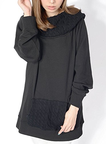 (ディーループ)D-LOOP ボリュームネック 異素材使い ニット スエット プルオーバー ロング パーカー 119877