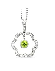 Open Carnation Floral Diamond Pendant With A Round Center Stone In 18K White Gold With A 0.50 ct. Genuine Peridot Center Stone.