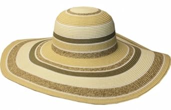 Womens Upf 50+ 100% Paper Straw Multi-color Striped Wide Brim Floppy Hat