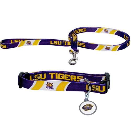 LSU Tigers NCAA Dog Collar and Leash Set (Medium) My Pet Supplies