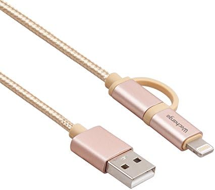 Wecharge(TM) 2 Pack 6FT 2 in 1 Extra Long Nylon Braided 8 pin Lightning& Micro USB Cable Charger for iPhone 6s plus/6s/6 plus/6/5/5s/5c, iPad, iPod, Samsung, HTC, Motorola &Other Smartphones (Golden)