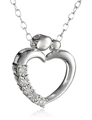 DiAura Sterling Silver Diamond-Accent Heart Mom and Baby Pendant Necklace