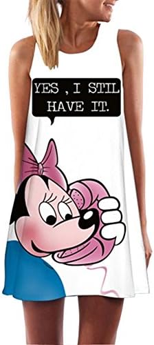 Suny Women Summer Dress Minnie Mouse Printed Sleeveless White Vintage Dresses