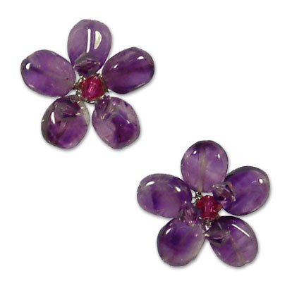 Amethyst earrings, 'Peace Flower' 0.8 W 0.8 L