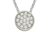 14K White Gold Round-Shaped Pendant, Enhanced With Pave Set Diamonds, Sliding On A 16'' Cable-Chain. ( 0.20 c.t.t.w, GH, SI )